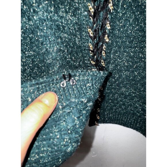 Express‎ Womens XL Green Boucle Cardigan Sweater With Gold Braided Trim Classic - Picture 7 of 7